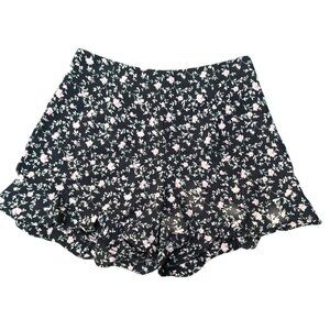 L.A. Hearts XS Black Floral Ruffle Hem Shorts With Side Zipper Closure
